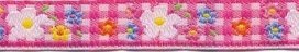 Fuchsia-wit geruit bloemband 12 mm (ca. 22 m) Fuchsia-wit geruit bloemband 12 mm (ca. 22 m)