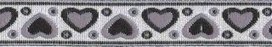 Zwart-grijs-zilver hartjesband 12 mm (ca. 22 m) Zwart-grijs-zilver hartjesband 12 mm (ca. 22 m)