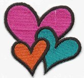 Opstrijkbare applicatie hartjes roze/blauw/oranje Opstrijkbare applicatie hartjes roze/blauw/oranje