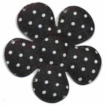 Applicatie bloem zwart met witte stippen satijn groot 45 mm (25 stuks) Applicatie bloem zwart met witte stippen satijn groot 45 mm (25 stuks)