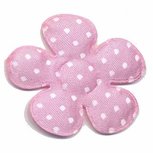 Applicatie bloem roze met witte stippen satijn groot 45 mm (ca. 25 stuks) Applicatie bloem roze met witte stippen satijn groot 45 mm (ca. 25 stuks)