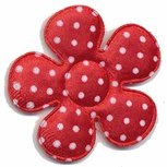 Applicatie bloem rood met witte stippen satijn groot 45 mm (ca. 25 stuks) Applicatie bloem rood met witte stippen satijn groot 45 mm (ca. 25 stuks)