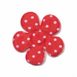 Applicatie bloem rood met witte stippen satijn middel 35 mm (ca. 25 stuks) Applicatie bloem rood met witte stippen satijn middel 35 mm (ca. 25 stuks)