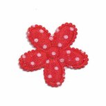 Applicatie bloem rood met witte stippen satijn middel 30 mm (ca. 25 stuks) Applicatie bloem rood met witte stippen satijn middel 30 mm (ca. 25 stuks)