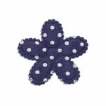 Applicatie bloem donker blauw met witte stippen satijn middel 30 mm (ca. 25 stuks) Applicatie bloem donker blauw met witte stippen satijn middel 30 mm (ca. 25 stuks)