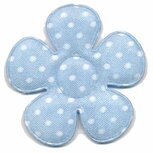 Applicatie bloem licht blauw met witte stippen satijn groot 45 mm (ca. 25 stuks) Applicatie bloem licht blauw met witte stippen satijn groot 45 mm (ca. 25 stuks)