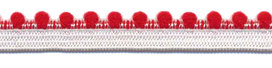 Wit-rood elastiek met bolletjes sierrand 12 mm (ca. 10 meter) Wit-rood elastiek met bolletjes sierrand 12 mm (ca. 10 meter)
