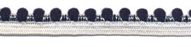 Wit-donker blauw elastiek met bolletjes sierrand 12 mm (ca. 10 meter) Wit-donker blauw elastiek met bolletjes sierrand 12 mm (ca. 10 meter)
