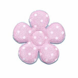 Applicatie bloem roze met witte stippen satijn middel 35 mm (ca. 25 stuks) Applicatie bloem roze met witte stippen satijn middel 35 mm (ca. 25 stuks)