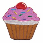 Opstrijkbare applicatie cupcake bruin-roze (5 stuks) Opstrijkbare applicatie cupcake bruin-roze (5 stuks)