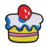 Opstrijkbare applicatie cupcake geel-roze (5 stuks) Opstrijkbare applicatie cupcake geel-roze (5 stuks)