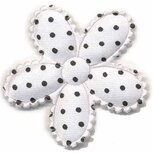 Applicatie bloem wit met zwarte stippen satijn groot met schulprandje 45 mm (ca. 25 stuks) Applicatie bloem wit met zwarte stippen satijn groot met schulprandje 45 mm (ca. 25 stuks)
