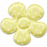 Applicatie bloem geel met witte stippen satijn groot 45 mm (25 stuks) Applicatie bloem geel met witte stippen satijn groot 45 mm (25 stuks)