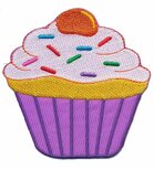 Opstrijkbare applicatie cupcake paars-wit (5 stuks) Opstrijkbare applicatie cupcake paars-wit (5 stuks)