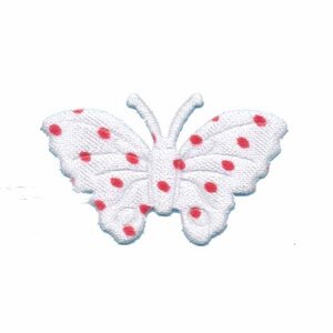 Applicatie vlinder wit met rode stippen satijn middel 40 x 25 mm (ca. 25 stuks)