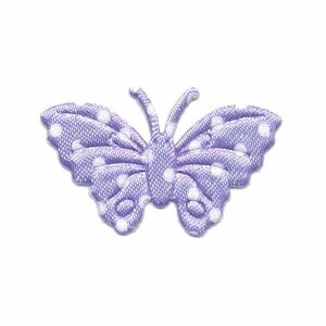 Applicatie vlinder lila met witte stippen satijn middel 40 x 25 mm (ca. 25 stuks)