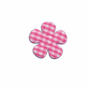 Applicatie geruite bloem fuchsia-wit klein 20 mm (ca. 25 stuks)