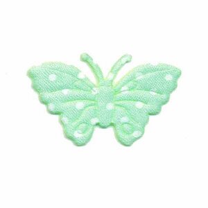 Applicatie vlinder groen met witte stippen satijn middel 40 x 25 mm (ca. 25 stuks)