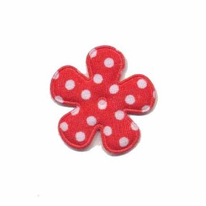 Applicatie bloem rood met witte stippen katoen klein 25 mm (ca. 25 stuks)