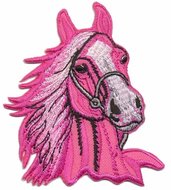 Opstrijkbare applicatie paardenhoofd roze (5 stuks)