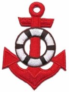 Opstrijkbare applicatie anker rood met zwart-witte boei (5 stuks)