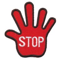 Opstrijkbare applicatie STOP hand rood (5 stuks)