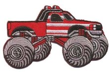 Opstrijkbare applicatie Monster truck rood (5 stuks)