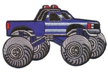 Opstrijkbare applicatie Monster truck blauw (5 stuks)