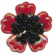 Applicatie glim/pailletten bloem rood/zwart 45 mm (10 stuks)