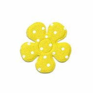Applicatie bloem geel met witte stippen satijn middel 35 mm (ca. 25 stuks)