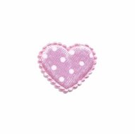Applicatie hart roze met witte stippen klein 20 x 20 mm (ca. 25 stuks)