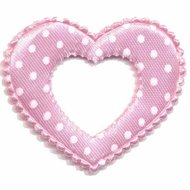 Applicatie open hart roze met witte stippen groot 50 x 40 mm (ca. 25 stuks)