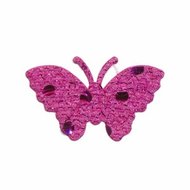 Applicatie glitter vlinder fuchsia middel 40 x 25 mm (ca. 25 stuks)