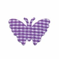 Applicatie geruite vlinder paars-wit middel 40 x 25 mm (ca. 25 stuks)