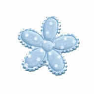 Applicatie bloem licht blauw met witte stippen satijn middel  30 mm (ca. 25 stuks)