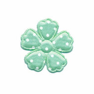 Applicatie bloem groen met witte stippen satijn middel 30 mm (ca. 25 stuks)