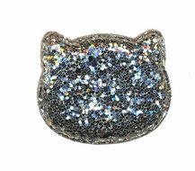 Applicatie glitter poes zilver groot 50 x 40 mm (10 stuks)