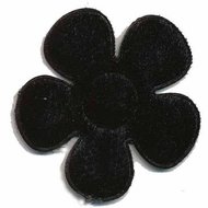 Applicatie bloem zwart fluweel groot 45 mm  (25 stuks)