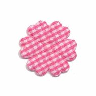 Applicatie geruite bloem fuchsia-wit middel 30 mm (ca. 25 stuks)