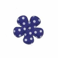 Applicatie bloem kobalt blauw met witte stippen katoen klein 25 mm (ca. 25 stuks)