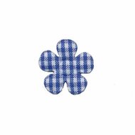 Applicatie geruite bloem kobalt blauw-wit klein 20 mm (ca. 25 stuks)