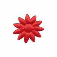 Applicatie bloem effen satijn rood met puntige blaadjes klein 25 mm (ca. 25 stuks)