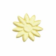 Applicatie bloem effen satijn geel met puntige blaadjes klein 25 mm (ca. 25 stuks)