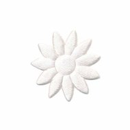 Applicatie bloem effen satijn wit met puntige blaadjes klein 25 mm (ca. 25 stuks)