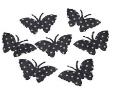Applicatie vlinder zwart met witte stippen satijn middel 40 x 25 mm (ca. 25 stuks)