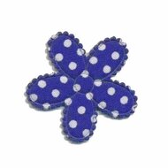 Applicatie bloem kobalt blauw met witte stippen katoen middel 30 mm (ca. 25 stuks)