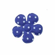 Applicatie bloem kobalt blauw met witte stippen satijn klein 27 mm (ca. 25 stuks)