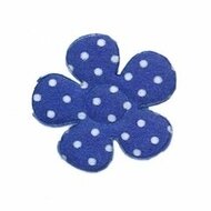 Applicatie bloem kobalt blauw met witte stippen satijn middel 35 mm (ca. 25 stuks)