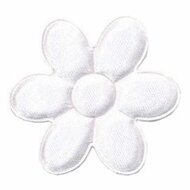 Applicatie bloem wit satijn effen groot 45 mm (ca. 25 stuks)