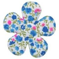 Applicatie bloem met bloemenprintje aqua groot 45 mm (ca. 25 stuks)